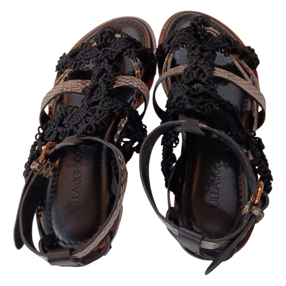 ULLA JOHNSON Petra Sandals Raven 6/36 Flats Black Snake Print Strappy Macramé - Picture 6 of 10